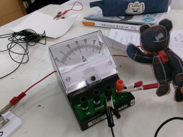 電流計が示す数値をよんでいます